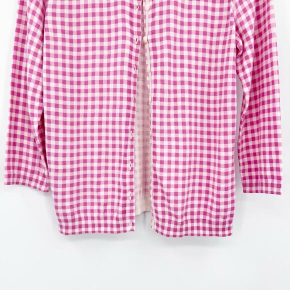 Talbots Pink Gingham Check Button Front Cardigan Sweater Womens Size Medium - Picture 5 of 11